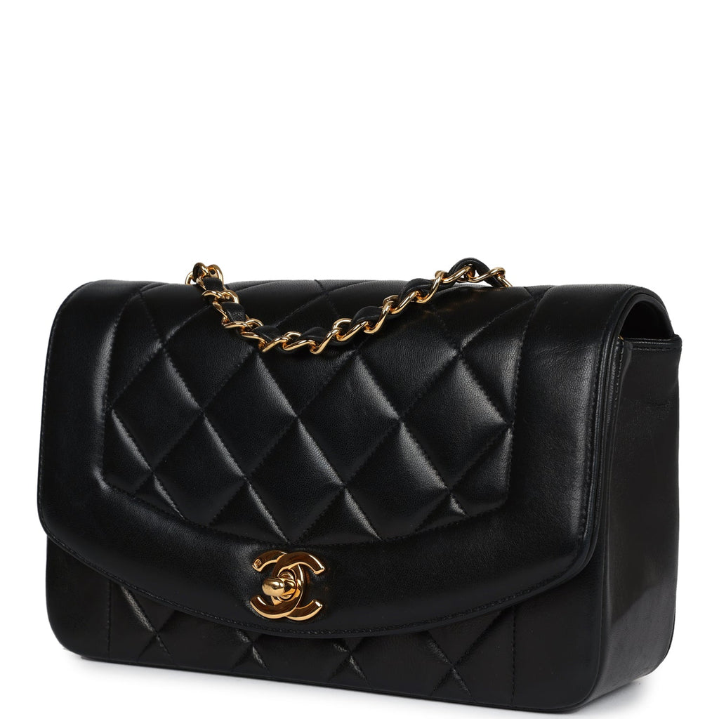 Chanel Vintage Small Diana Flap Bag Black Lambskin Gold Hardware
