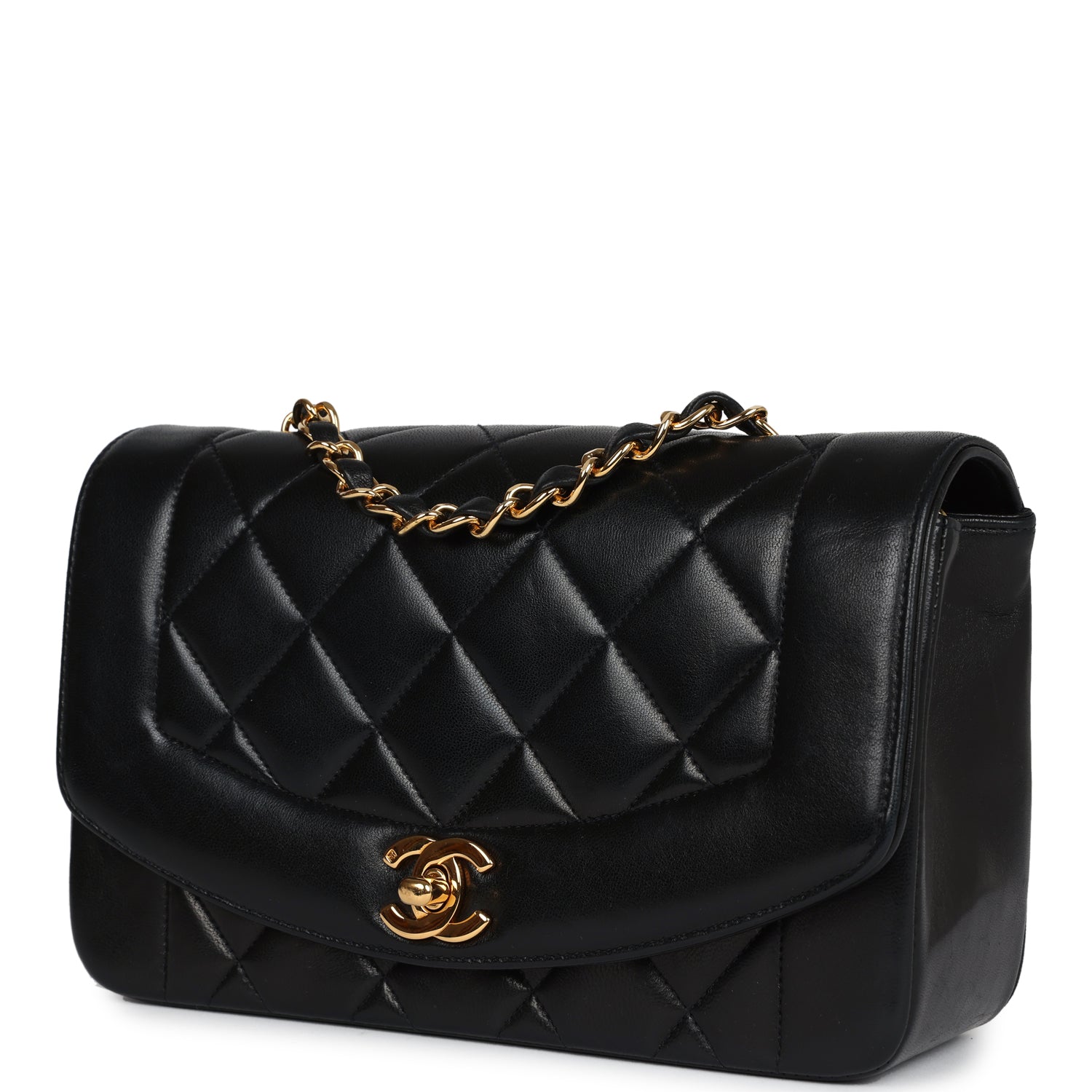 Chanel Vintage Small Diana Flap Bag Black Lambskin Gold Hardware