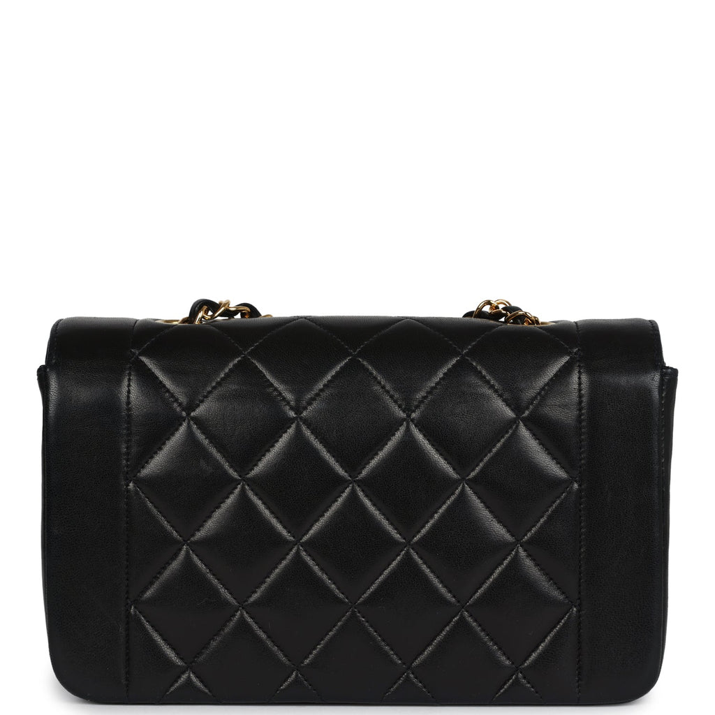 Chanel Vintage Small Diana Flap Bag Black Lambskin Gold Hardware
