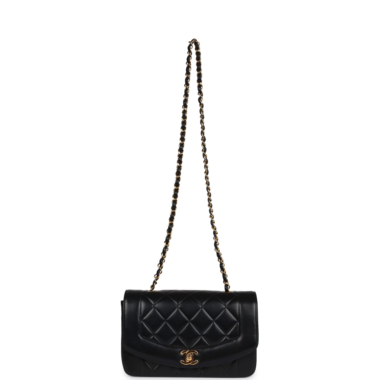 Chanel Vintage Small Diana Flap Bag Black Lambskin Gold Hardware