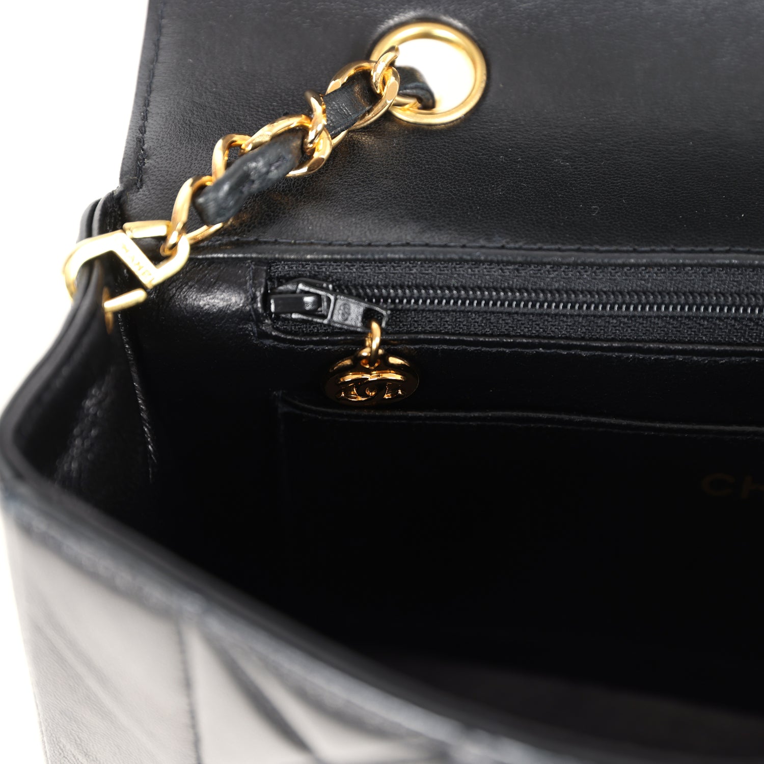 Chanel Vintage Small Diana Flap Bag Black Lambskin Gold Hardware