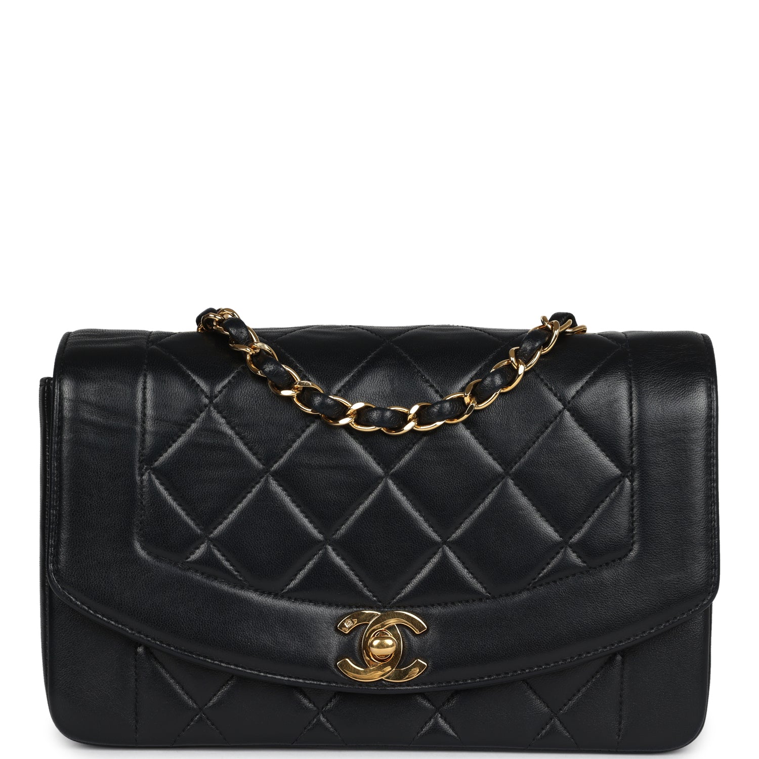Chanel Vintage Small Diana Flap Bag Black Lambskin Gold Hardware