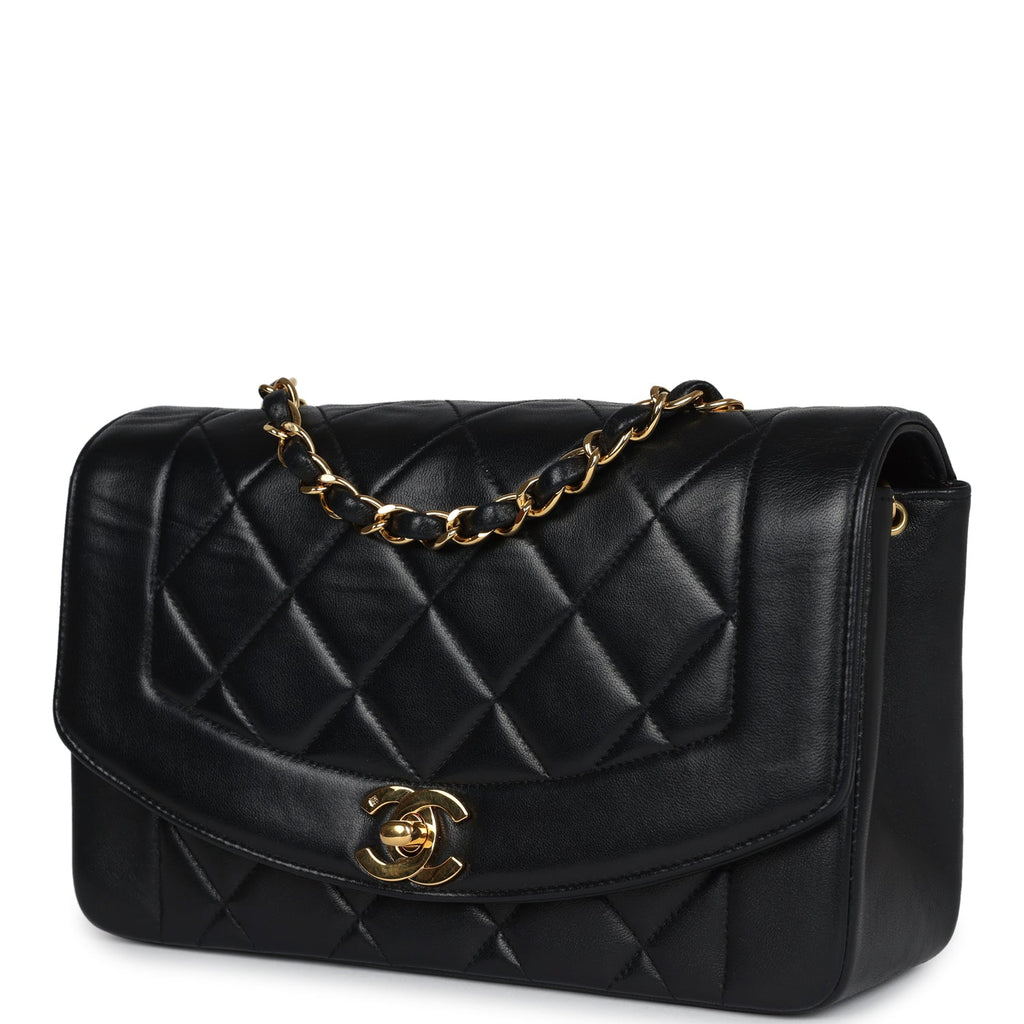 Chanel Vintage Small Diana Flap Bag Black Lambskin Gold Hardware