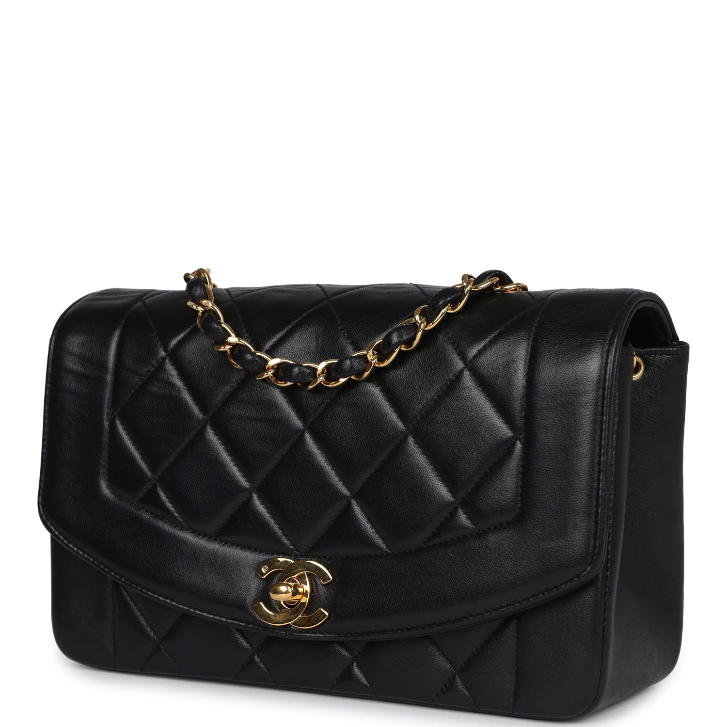Chanel Vintage Small Diana Flap Bag Black Lambskin Gold Hardware