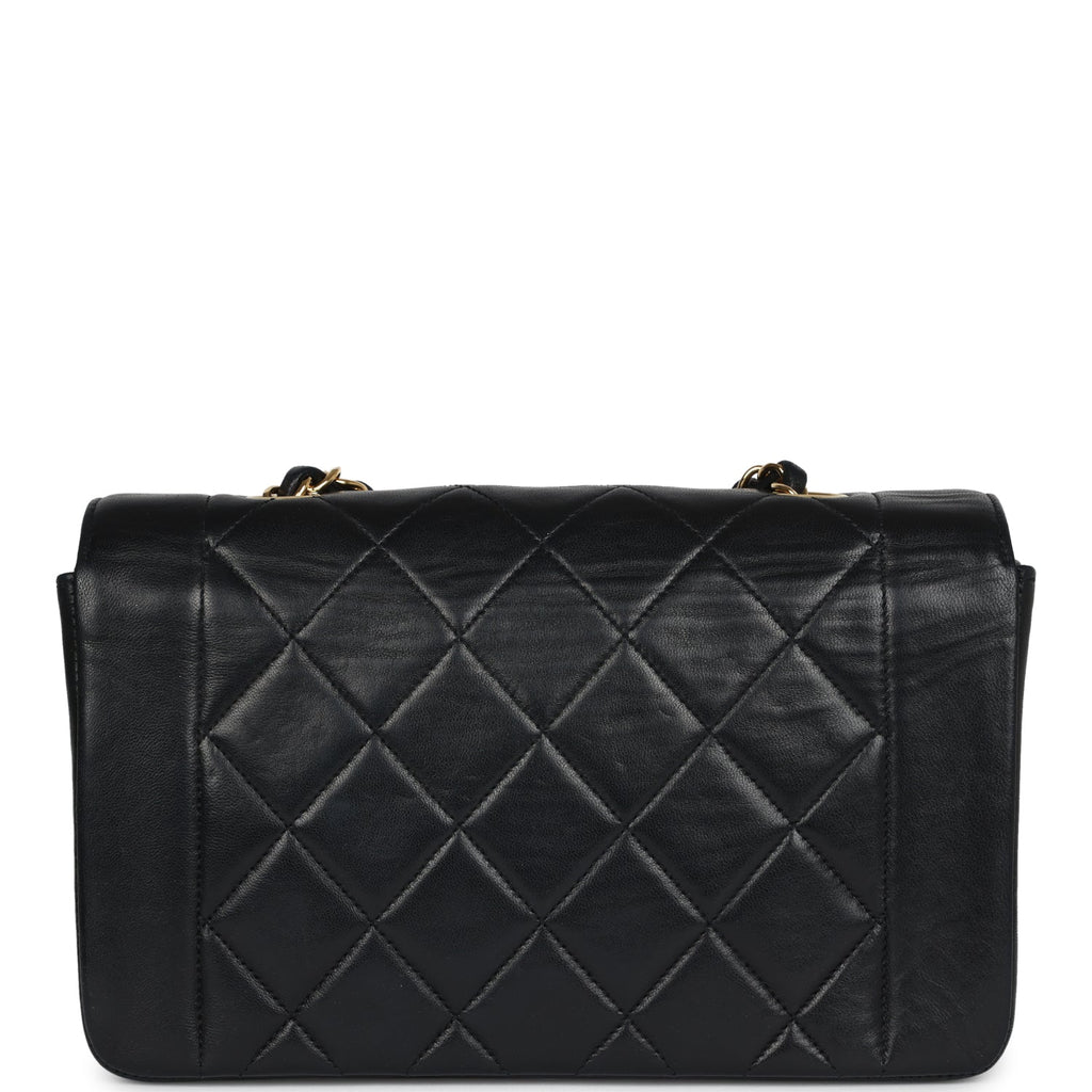 Chanel Vintage Small Diana Flap Bag Black Lambskin Gold Hardware