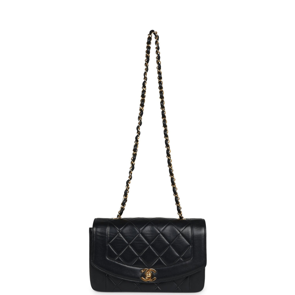 Chanel Vintage Small Diana Flap Bag Black Lambskin Gold Hardware