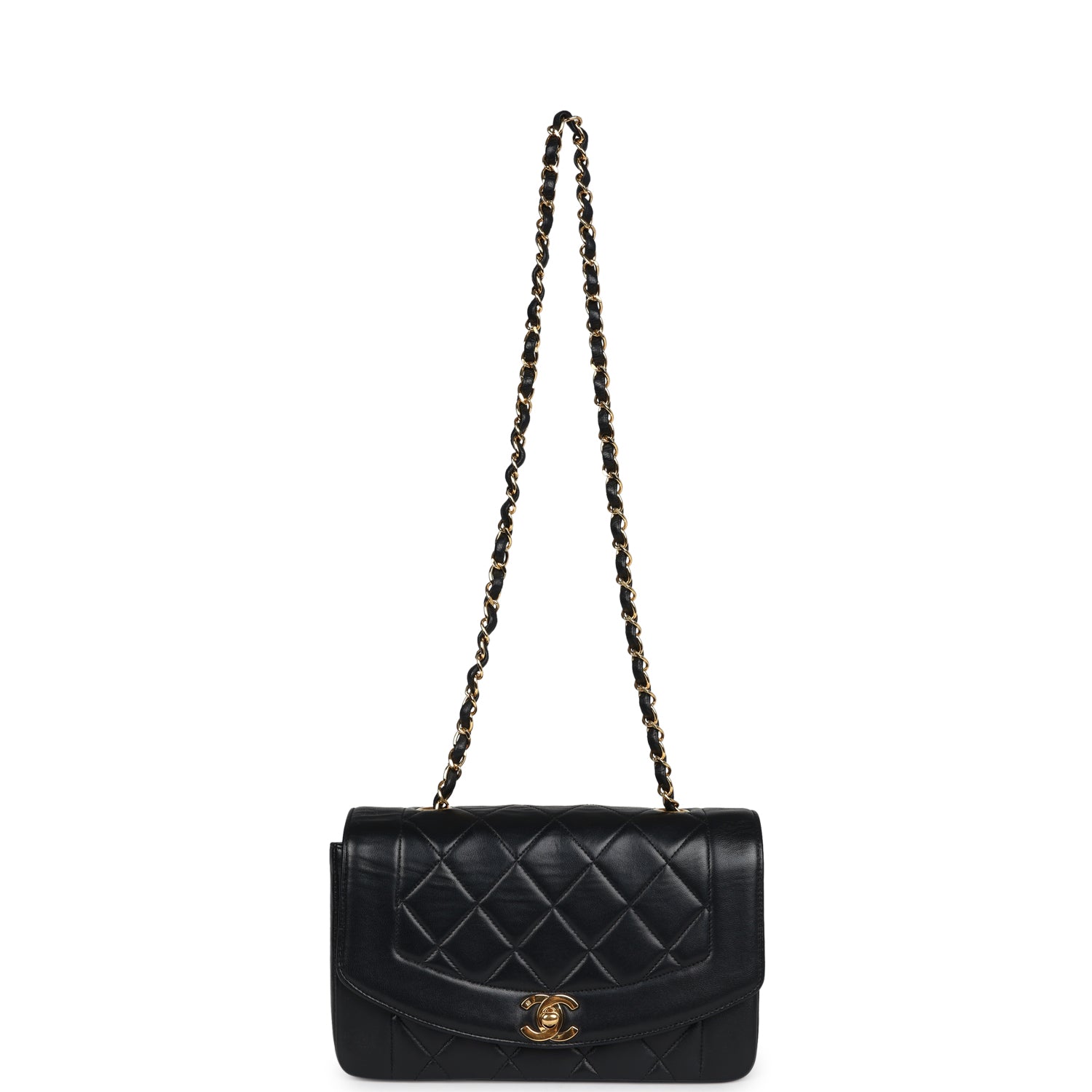 Chanel Vintage Small Diana Flap Bag Black Lambskin Gold Hardware