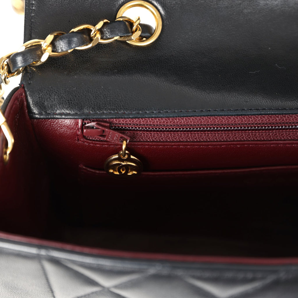 Chanel Vintage Small Diana Flap Bag Black Lambskin Gold Hardware