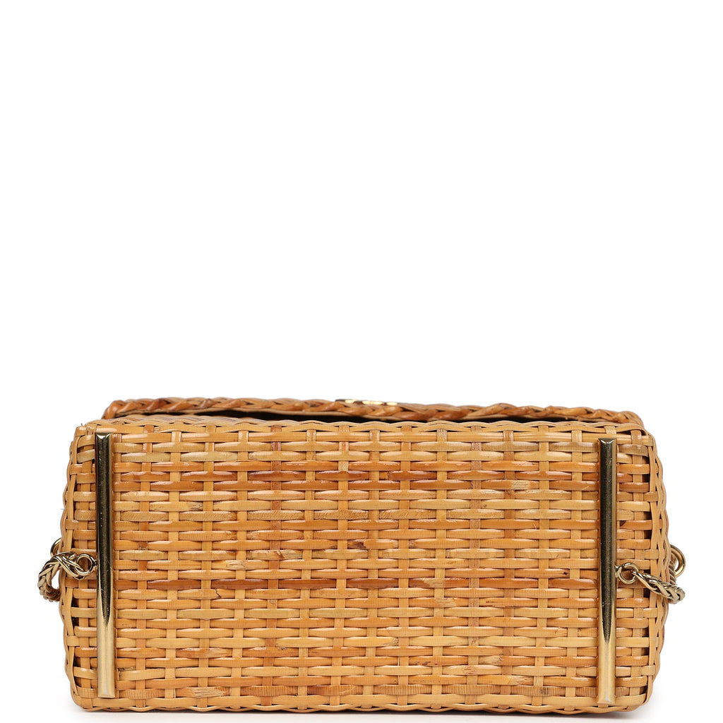 Chanel Vintage Small Picnic Basket Bag Natural Wicker Gold Hardware