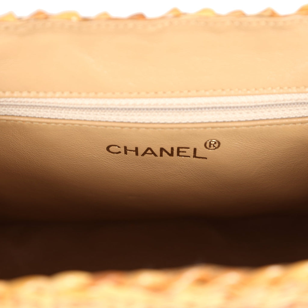 Chanel Vintage Small Picnic Basket Bag Natural Wicker Gold Hardware