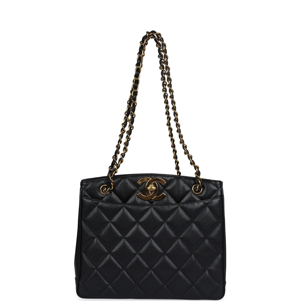 Chanel Vintage Medium CC Turnlock Tote Black Caviar Gold Hardware
