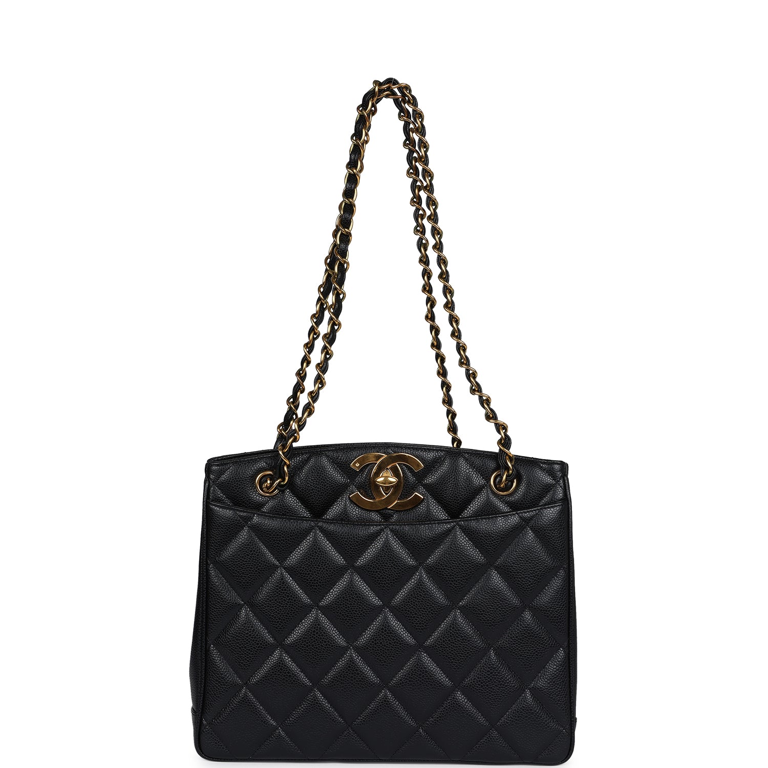 Chanel Vintage Medium CC Turnlock Tote Black Caviar Gold Hardware