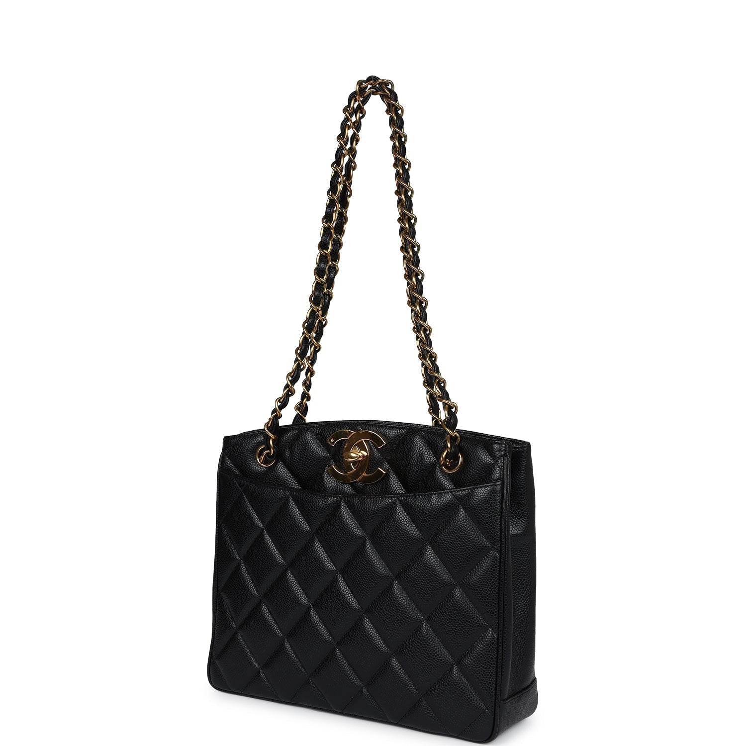 Chanel Vintage Medium CC Turnlock Tote Black Caviar Gold Hardware