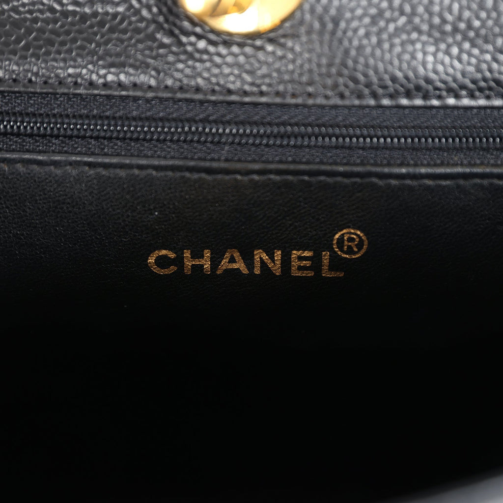 Chanel Vintage Medium CC Turnlock Tote Black Caviar Gold Hardware
