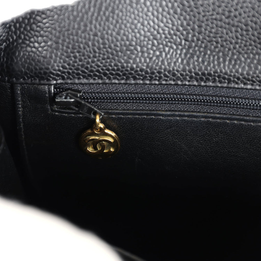 Chanel Vintage Medium CC Turnlock Tote Black Caviar Gold Hardware
