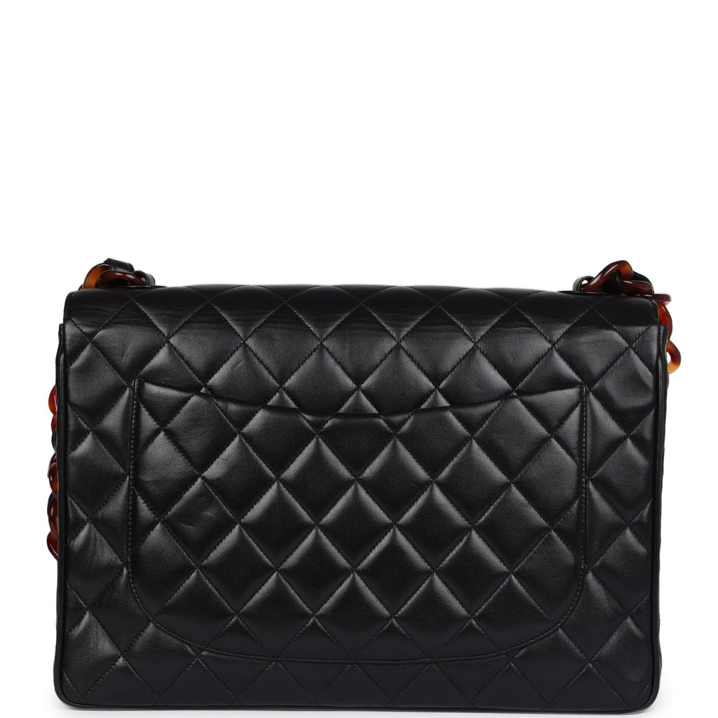 Chanel Vintage Jumbo Single Flap Bag Black Lambskin Tortoiseshell Hardware