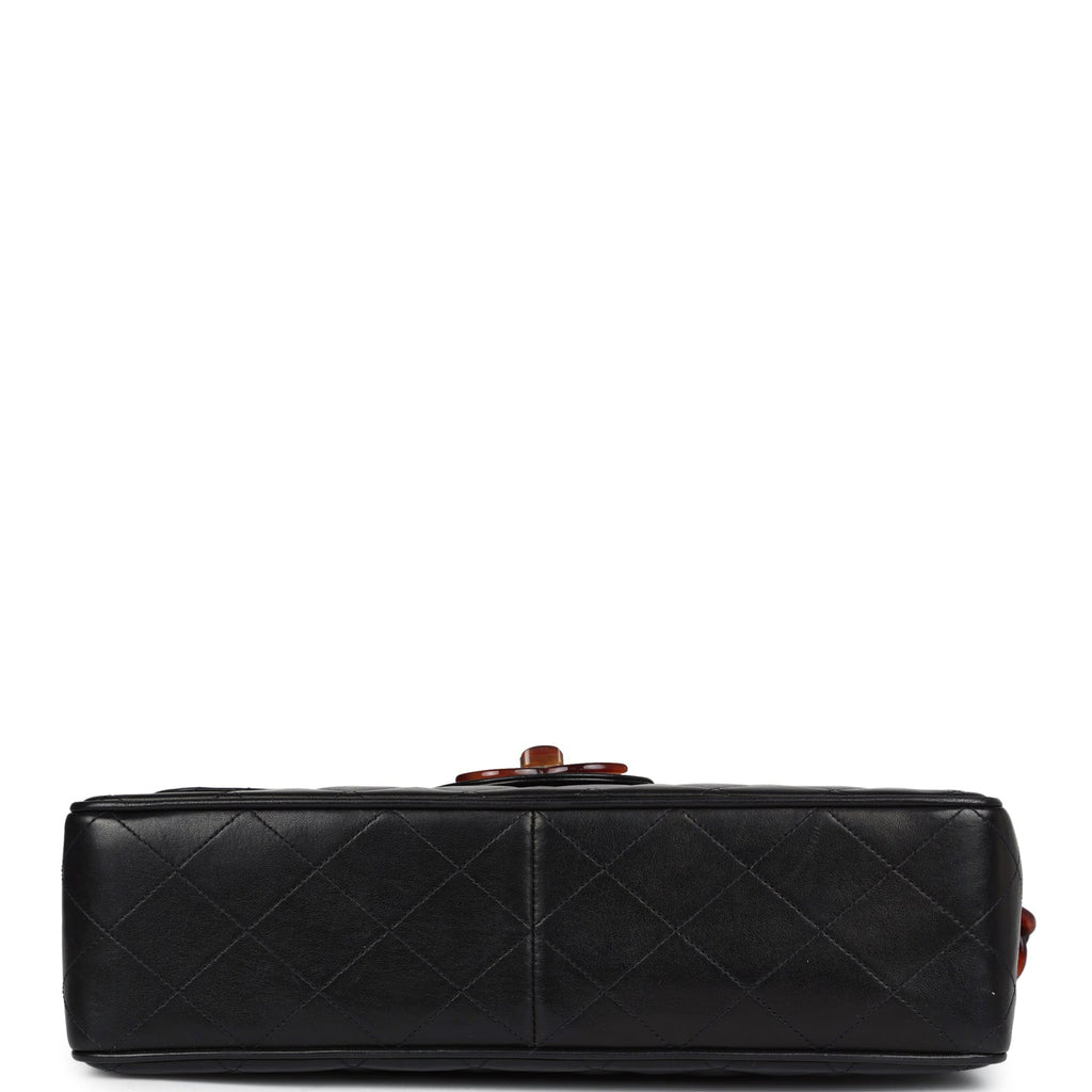 Chanel Vintage Jumbo Single Flap Bag Black Lambskin Tortoiseshell Hardware