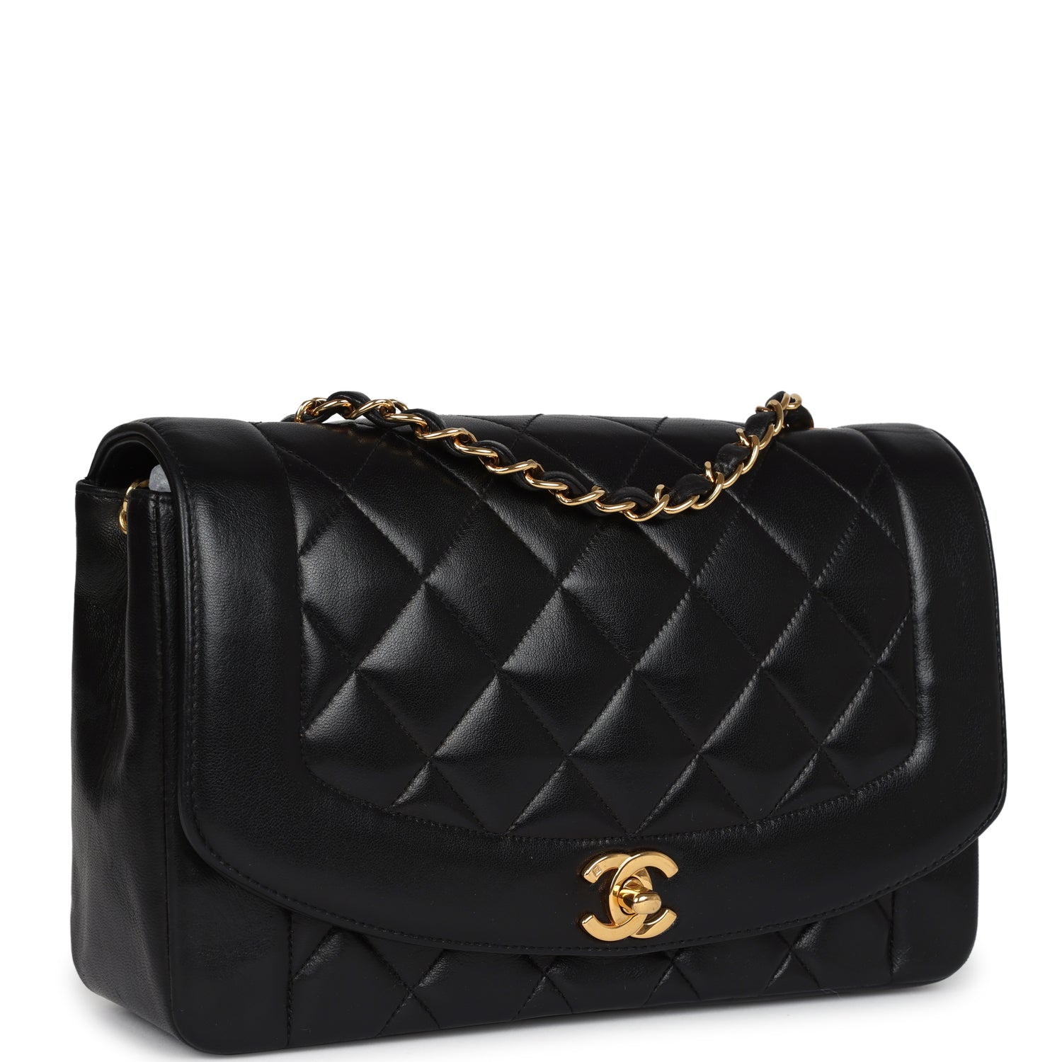 Chanel Vintage Medium Diana Flap Bag Black Lambskin Gold Hardware