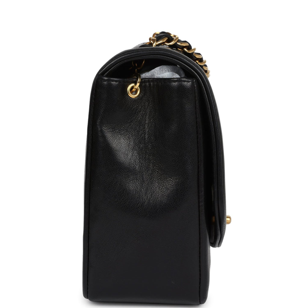 Chanel Vintage Medium Diana Flap Bag Black Lambskin Gold Hardware