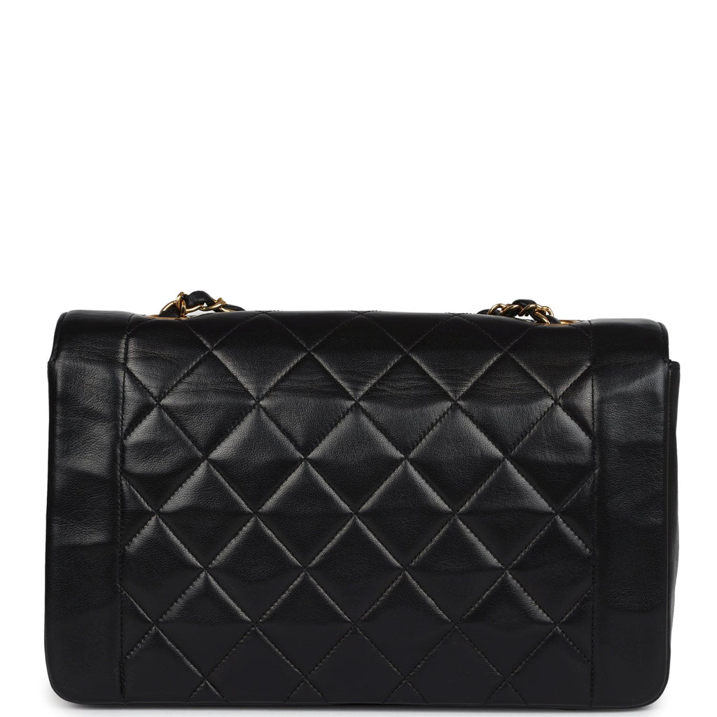 Chanel Vintage Medium Diana Flap Bag Black Lambskin Gold Hardware