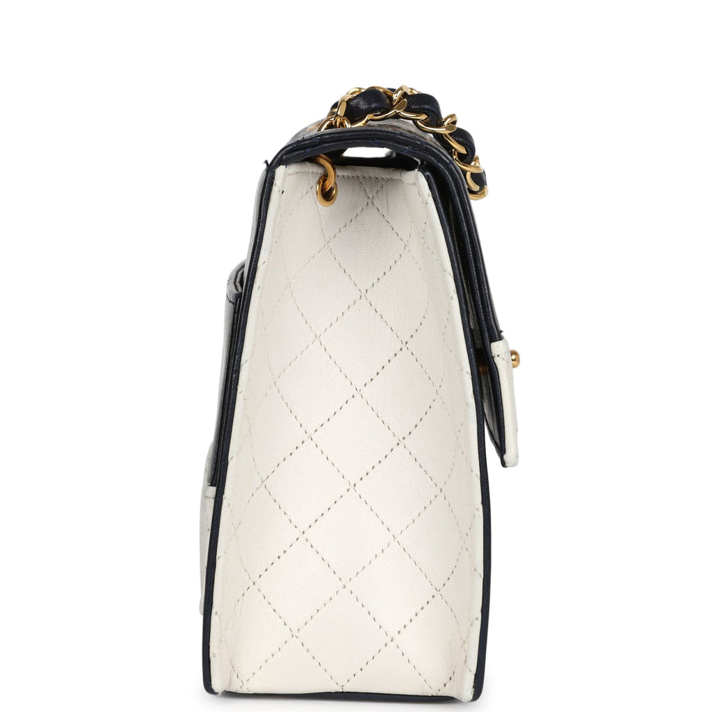 Chanel Vintage Trapezoid Flap Bag Navy and White Lambskin Gold Hardware