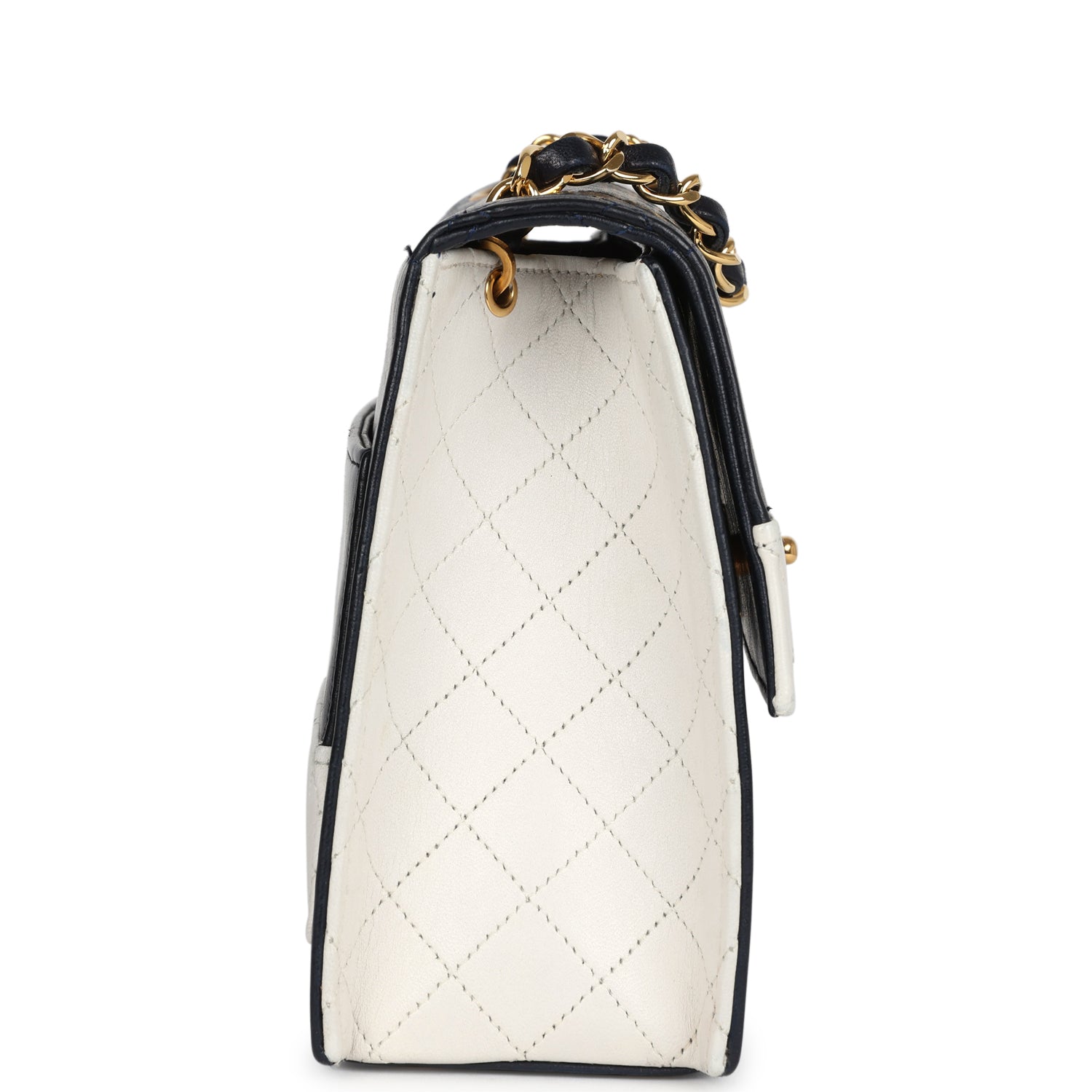 Chanel Vintage Trapezoid Flap Bag Navy and White Lambskin Gold Hardware