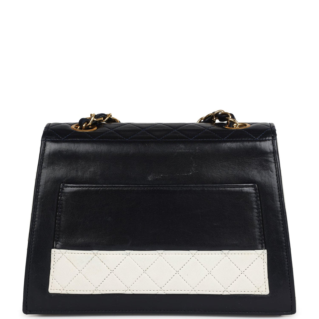 Chanel Vintage Trapezoid Flap Bag Navy and White Lambskin Gold Hardware
