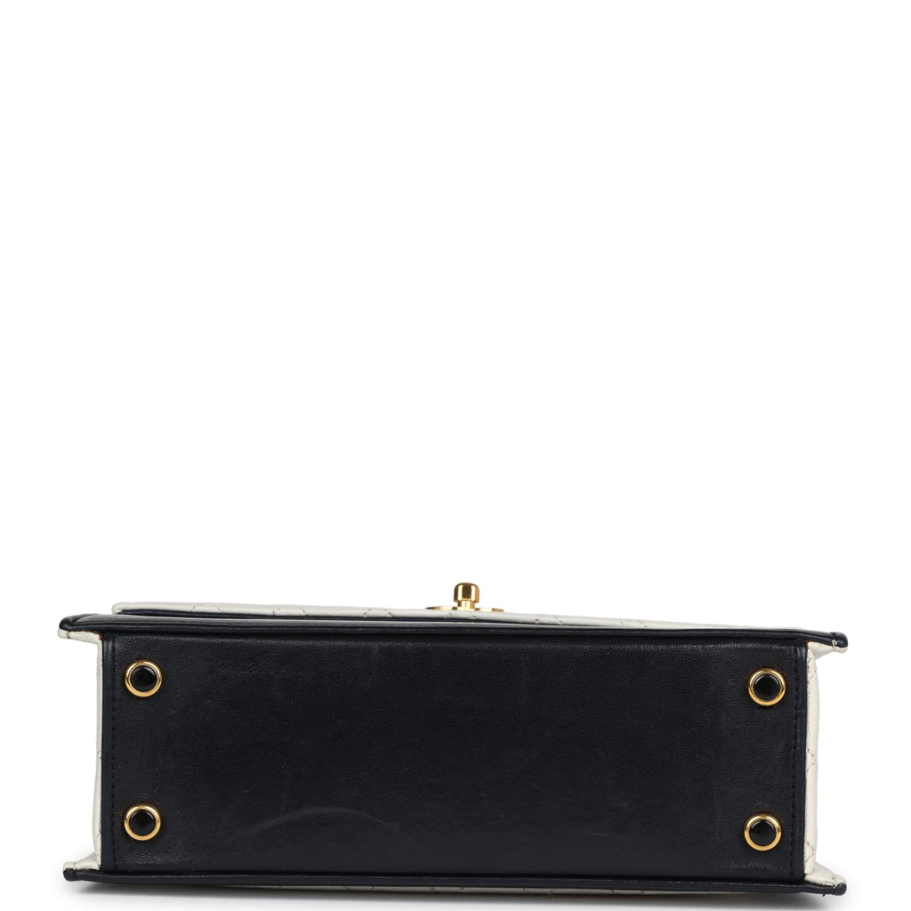 Chanel Vintage Trapezoid Flap Bag Navy and White Lambskin Gold Hardware