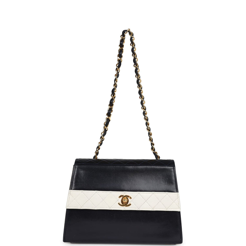 Chanel Vintage Trapezoid Flap Bag Navy and White Lambskin Gold Hardware