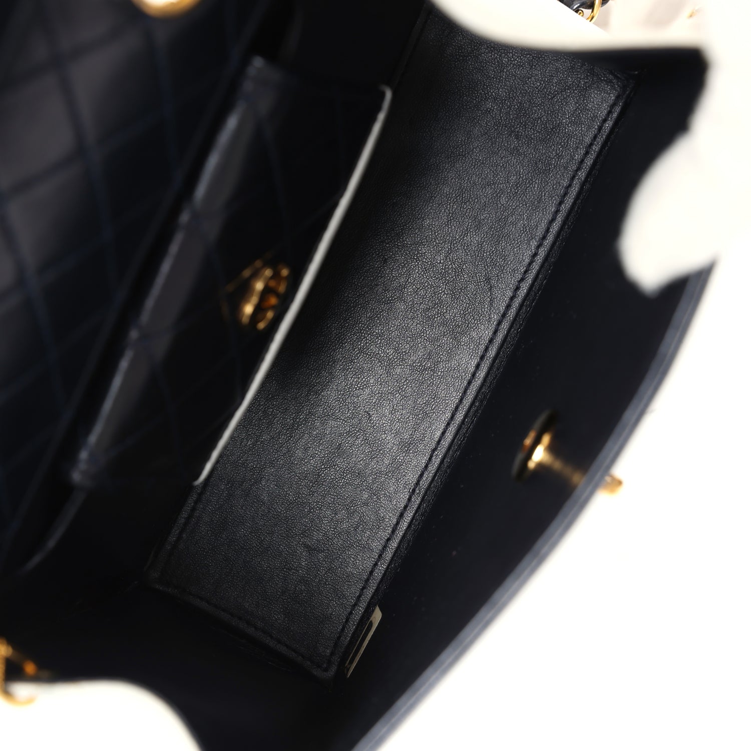 Chanel Vintage Trapezoid Flap Bag Navy and White Lambskin Gold Hardware
