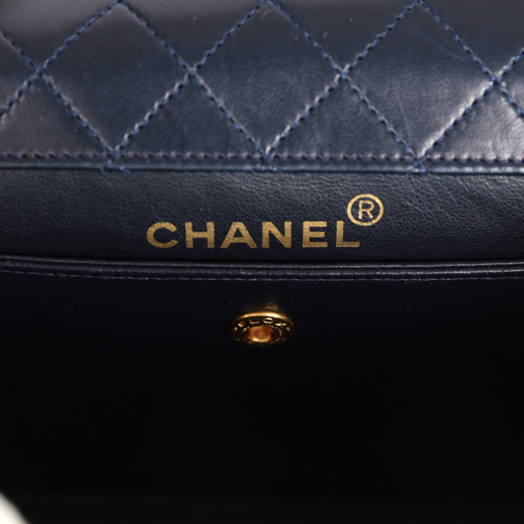 Chanel Vintage Trapezoid Flap Bag Navy and White Lambskin Gold Hardware