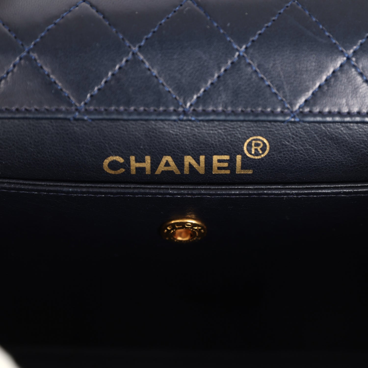 Chanel Vintage Trapezoid Flap Bag Navy and White Lambskin Gold Hardware