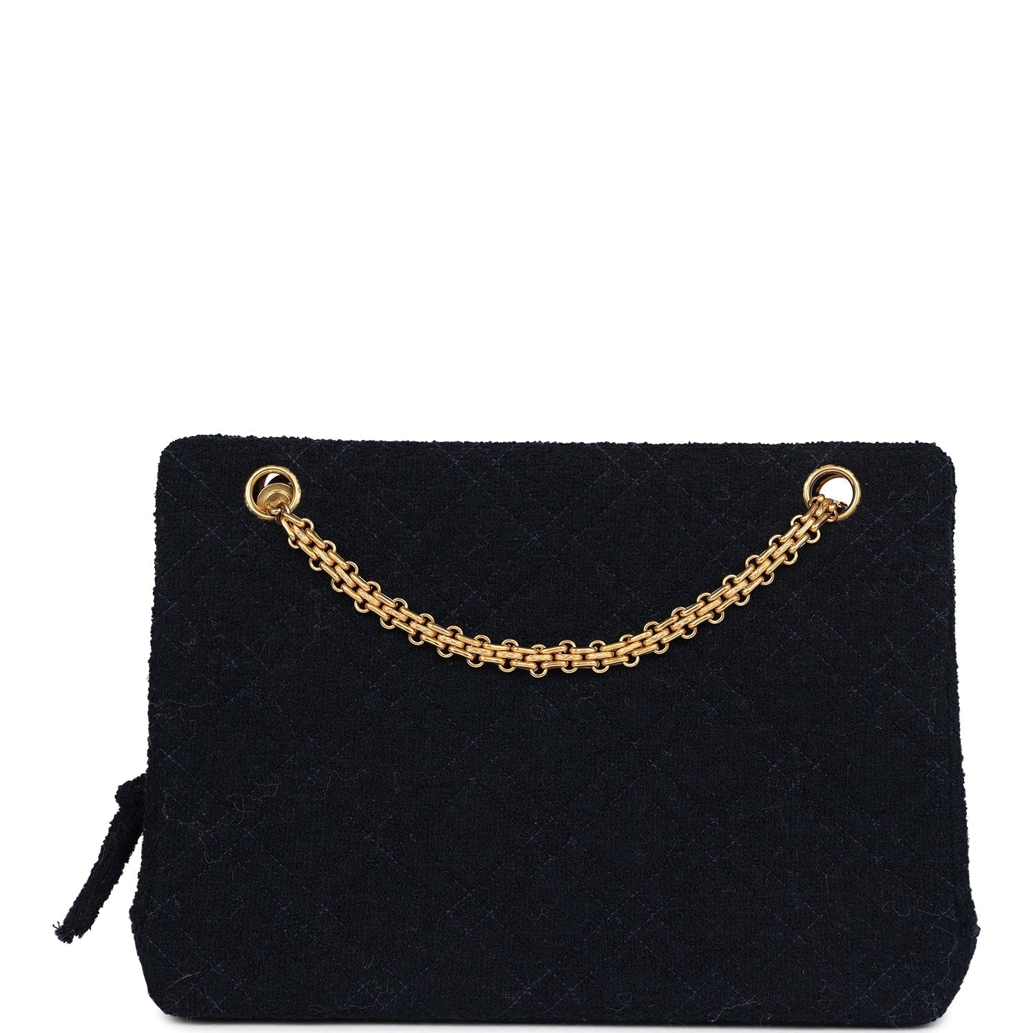 Chanel Vintage Shoulder Bag Navy Tweed Gold Hardware