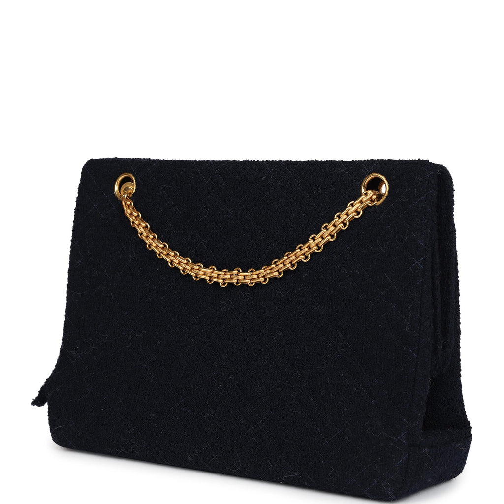 Chanel Vintage Shoulder Bag Navy Tweed Gold Hardware