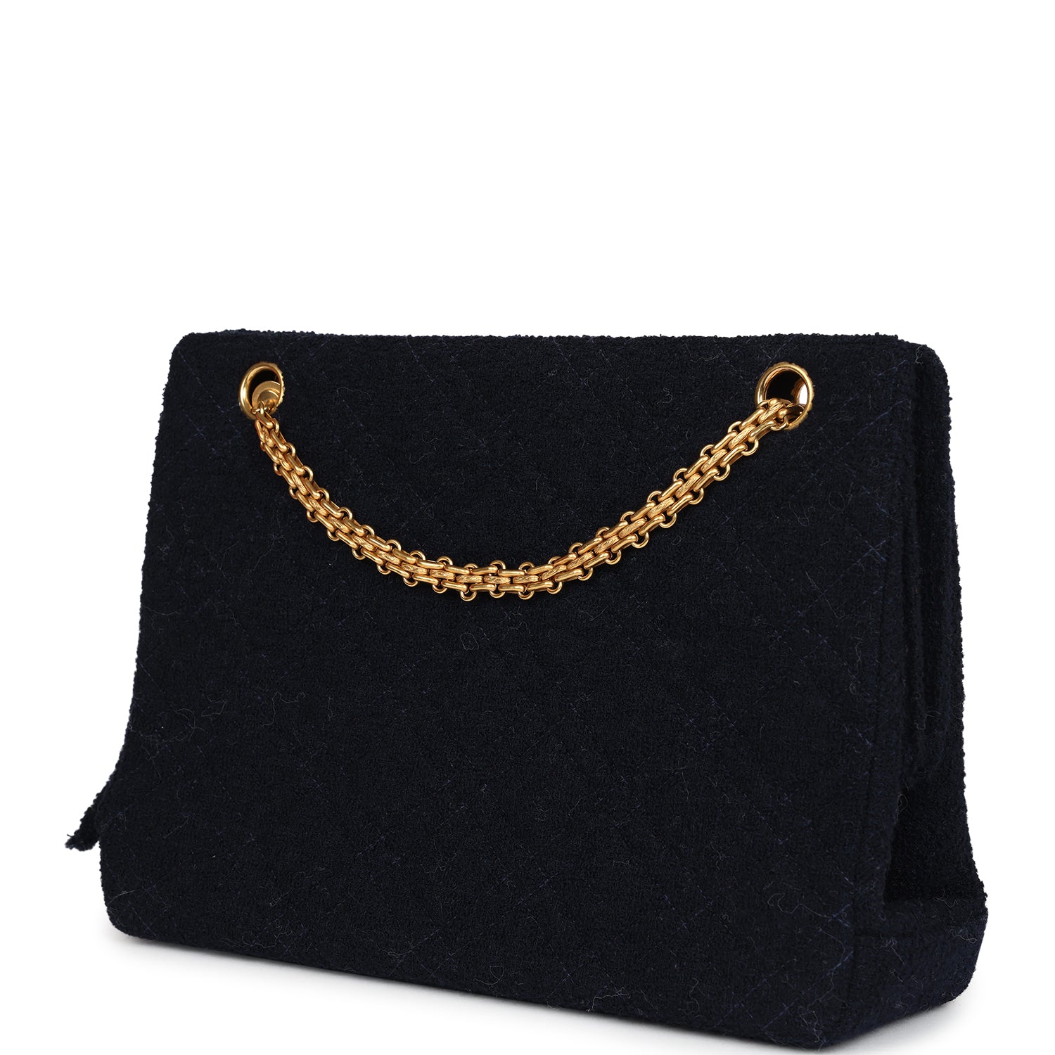 Chanel Vintage Shoulder Bag Navy Tweed Gold Hardware