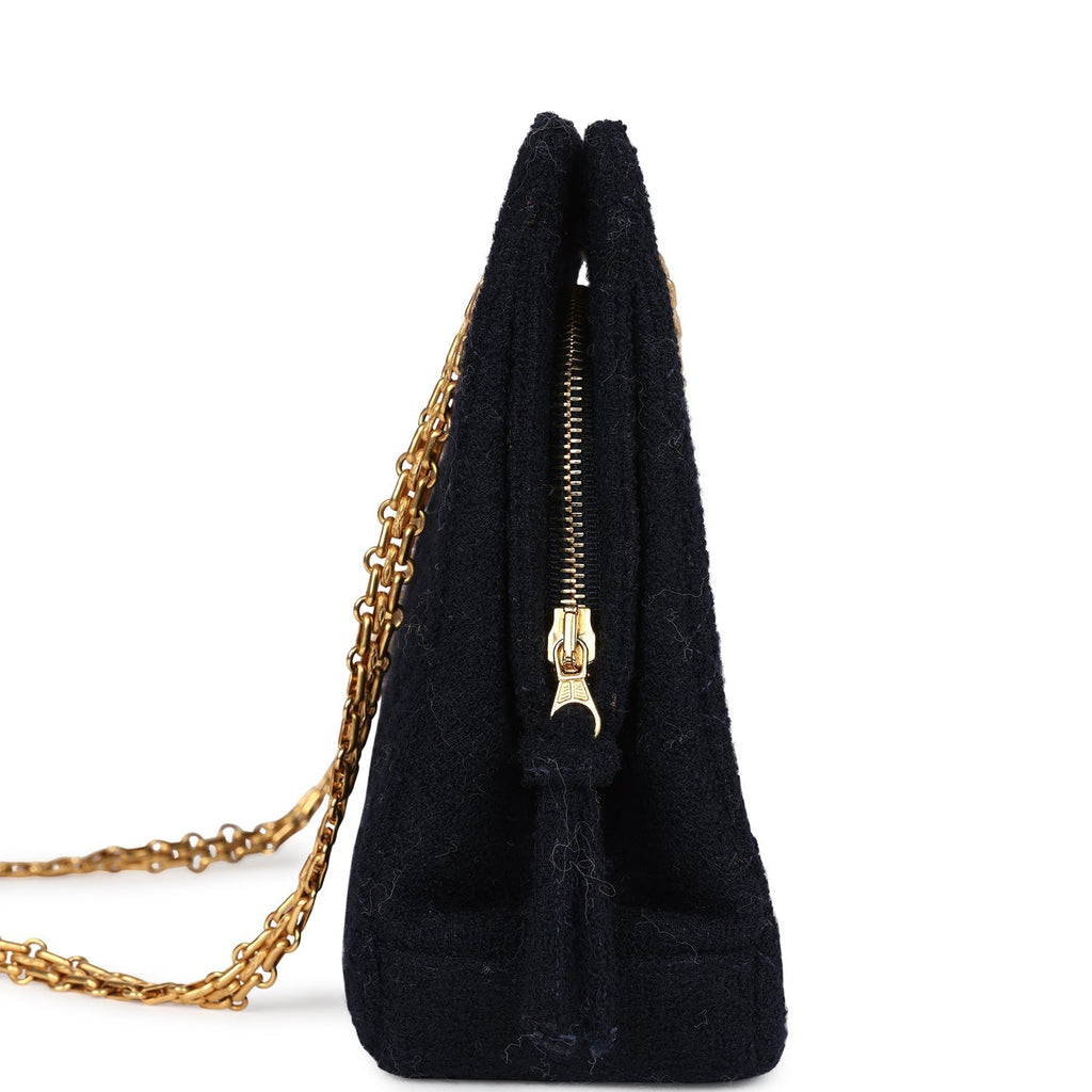 Chanel Vintage Shoulder Bag Navy Tweed Gold Hardware