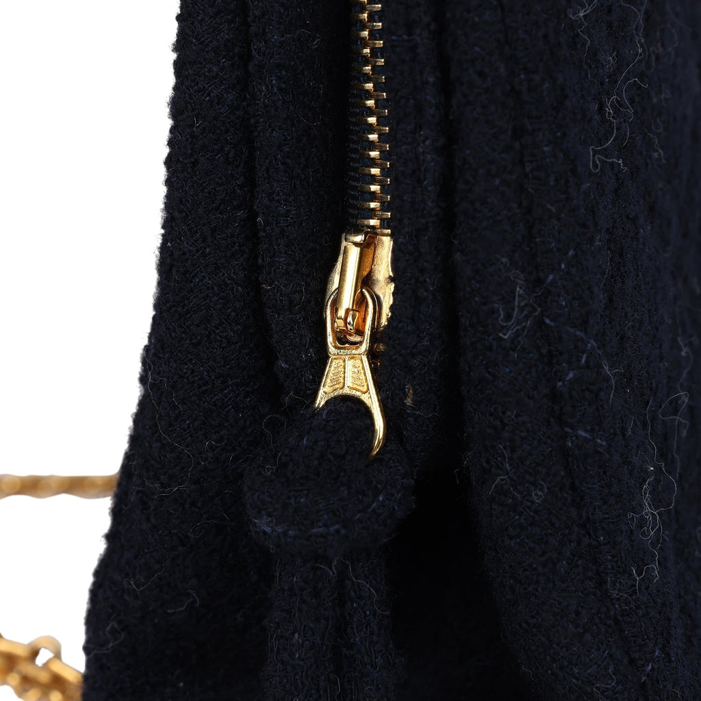 Chanel Vintage Shoulder Bag Navy Tweed Gold Hardware
