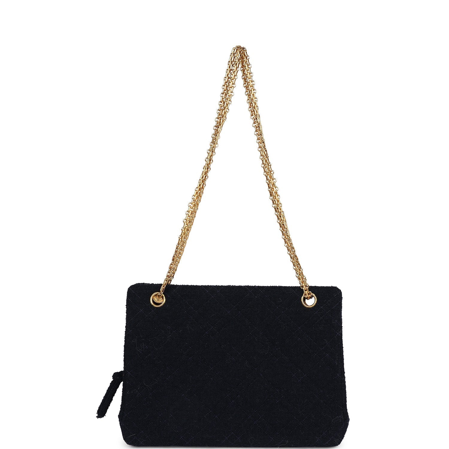 Chanel Vintage Shoulder Bag Navy Tweed Gold Hardware