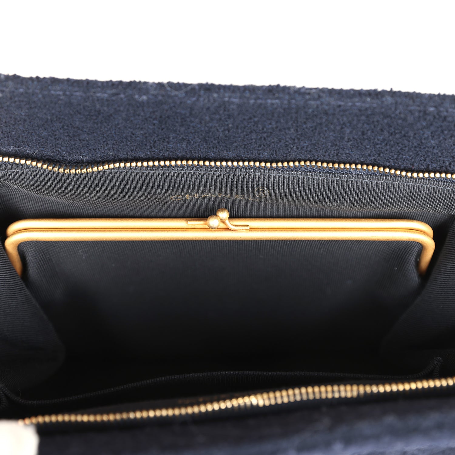 Chanel Vintage Shoulder Bag Navy Tweed Gold Hardware
