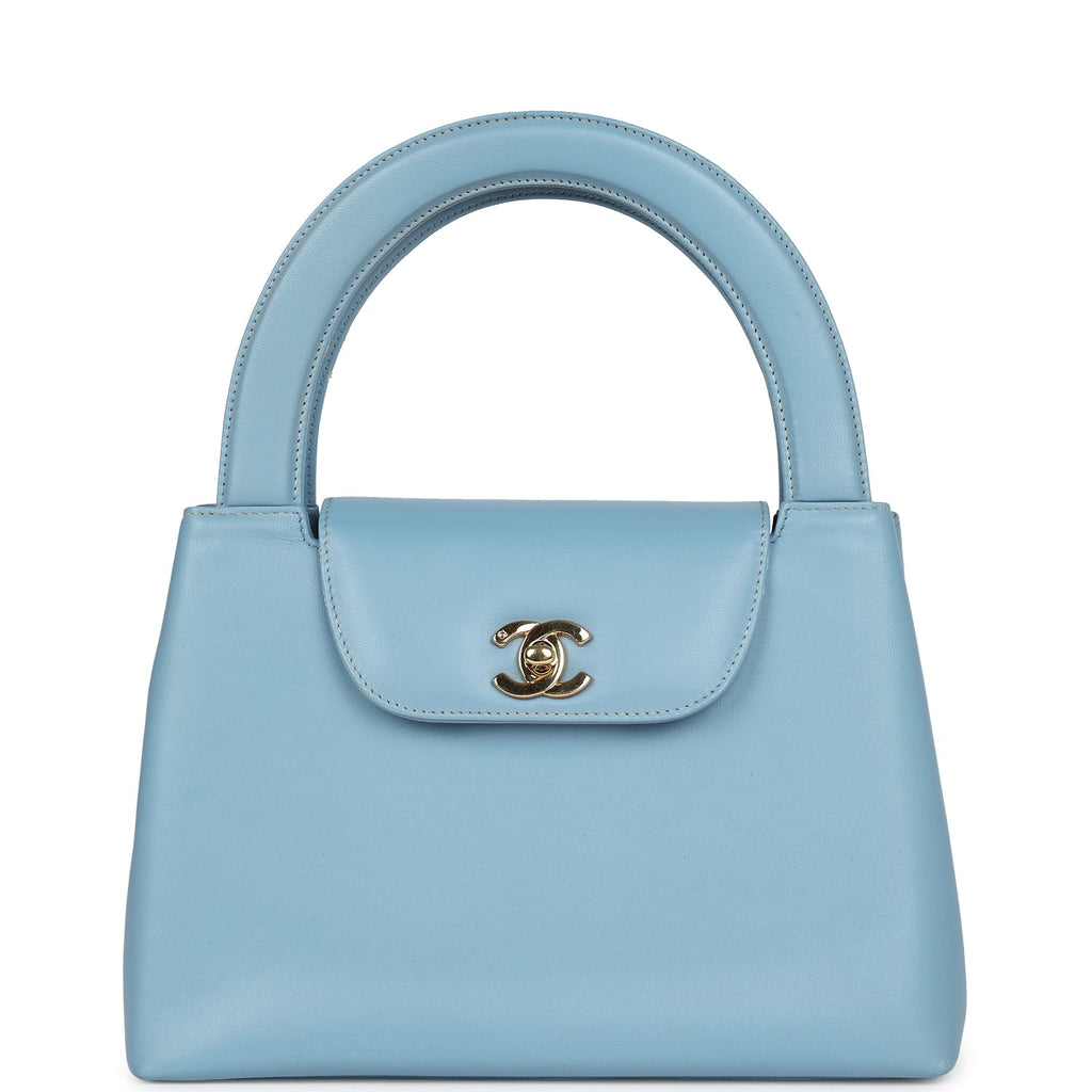 Chanel Vintage Large Kelly Light Blue Lambskin Gold Hardware