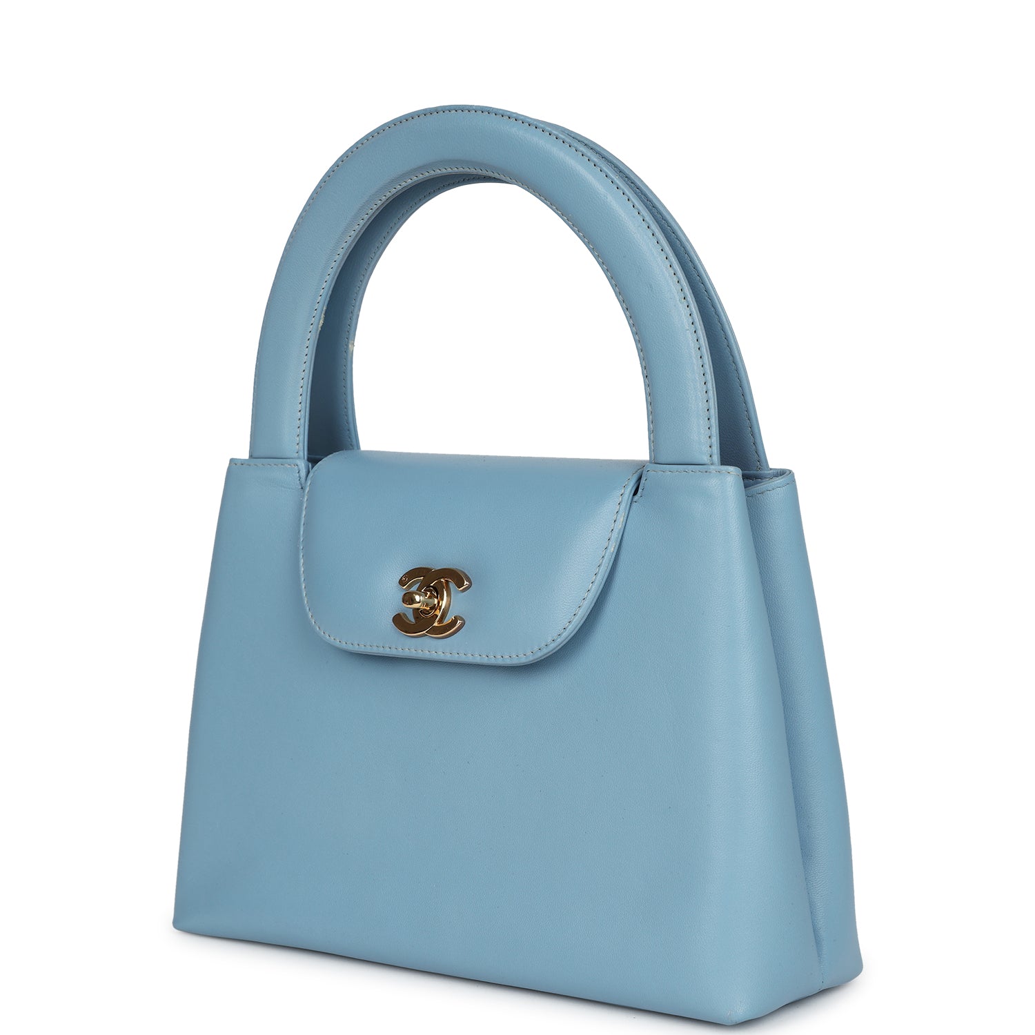 Chanel Vintage Large Kelly Light Blue Lambskin Gold Hardware