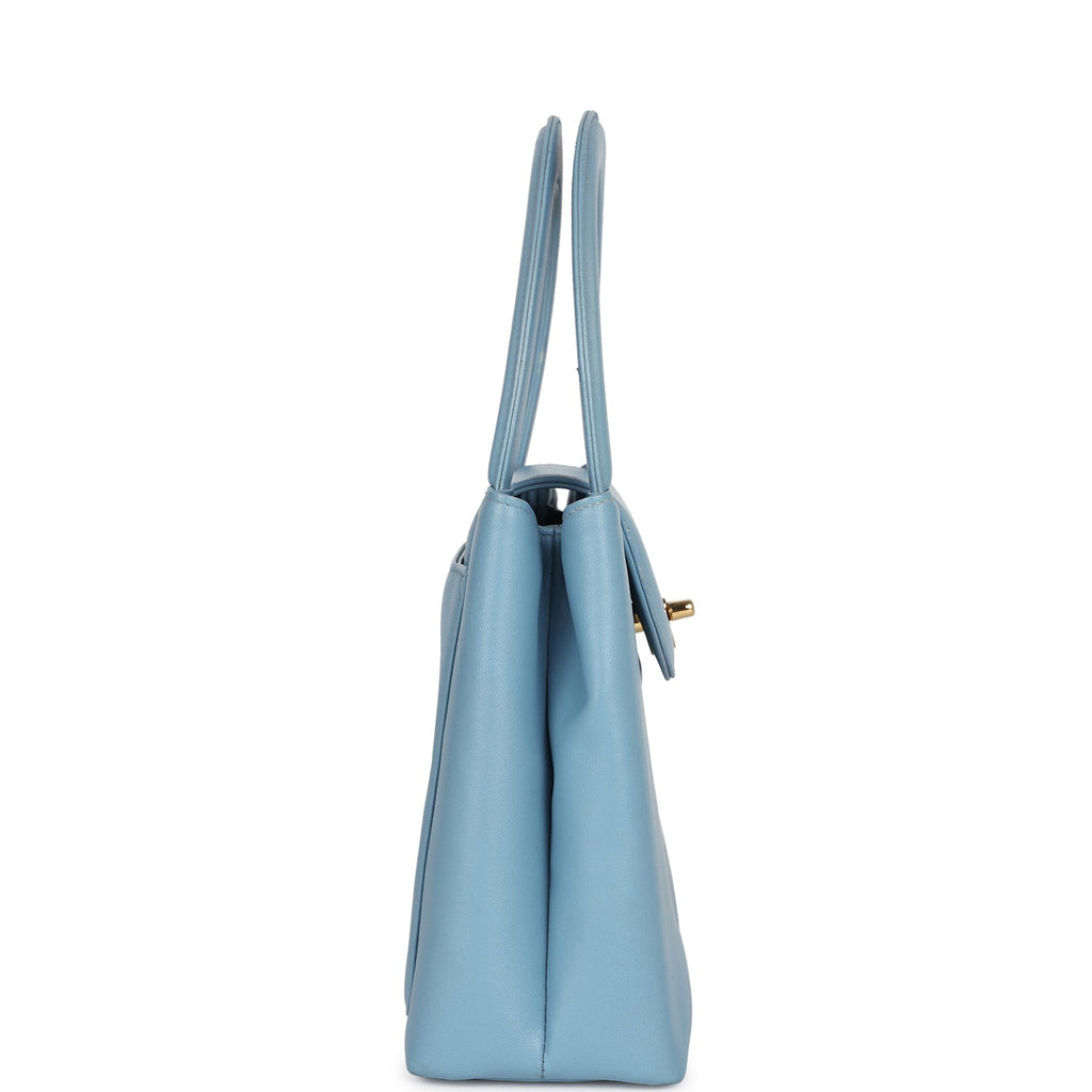 Chanel Vintage Large Kelly Light Blue Lambskin Gold Hardware