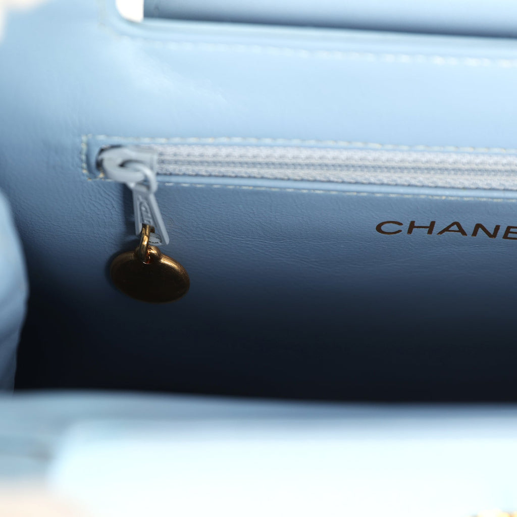 Chanel Vintage Large Kelly Light Blue Lambskin Gold Hardware