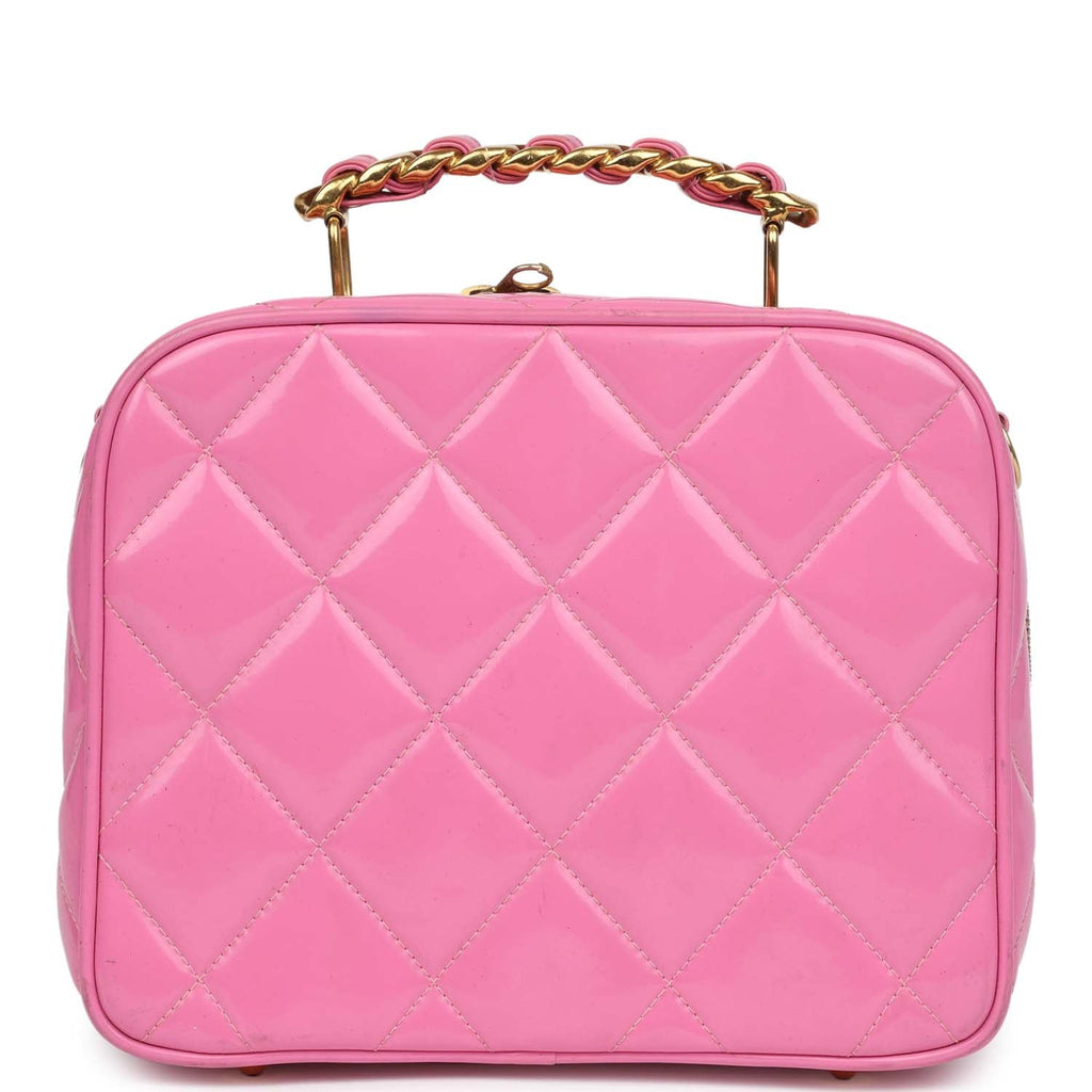 Chanel Vintage Lunchbox Vanity Bag Pink Patent Gold Hardware