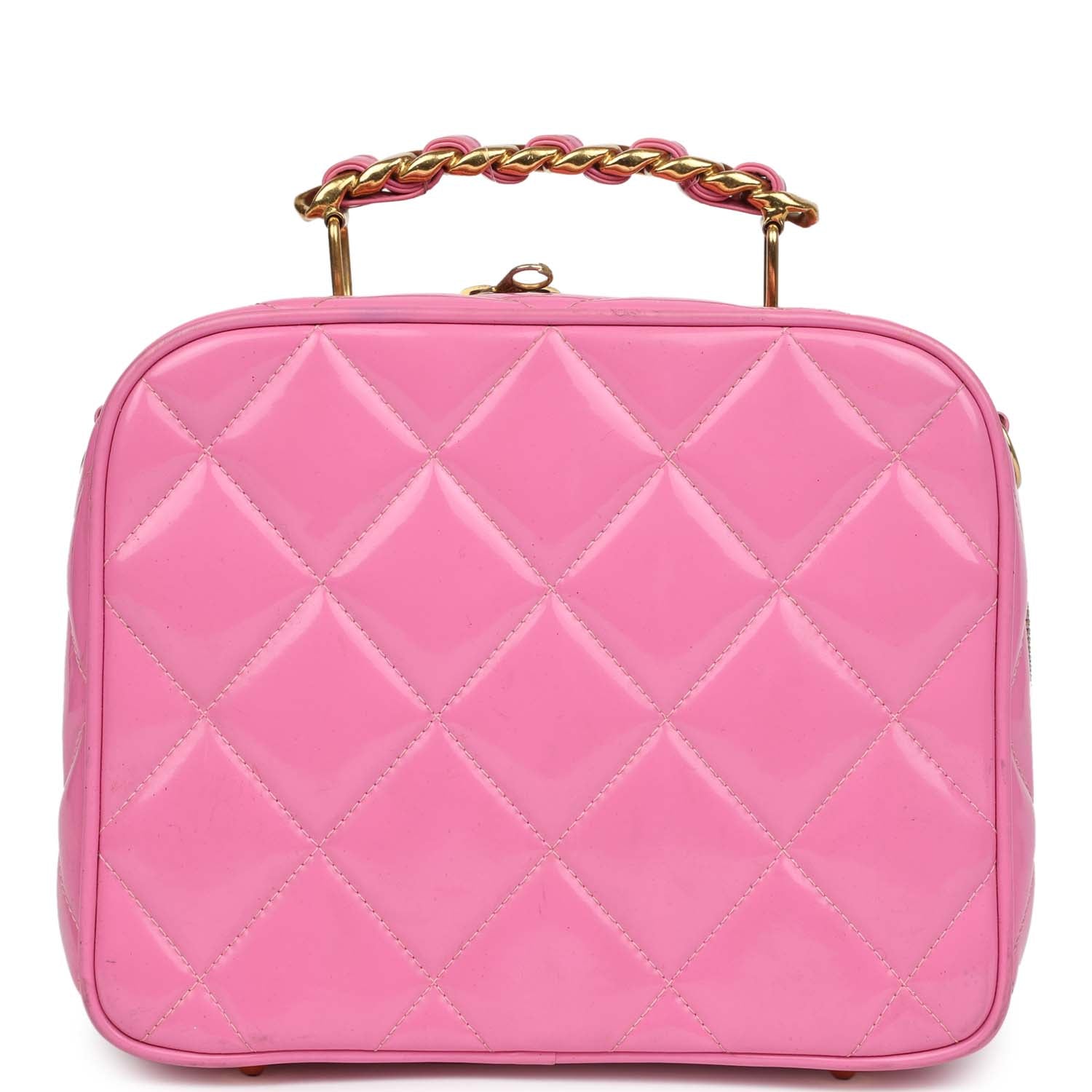 Chanel Vintage Lunchbox Vanity Bag Pink Patent Gold Hardware