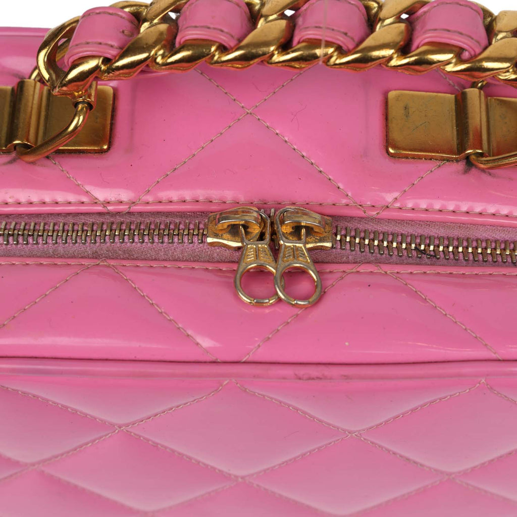 Chanel Vintage Lunchbox Vanity Bag Pink Patent Gold Hardware