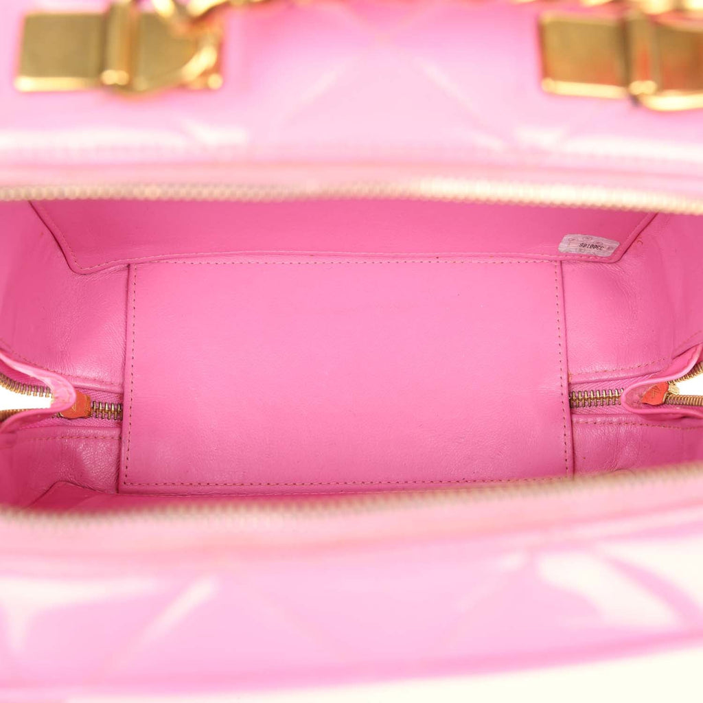 Chanel Vintage Lunchbox Vanity Bag Pink Patent Gold Hardware
