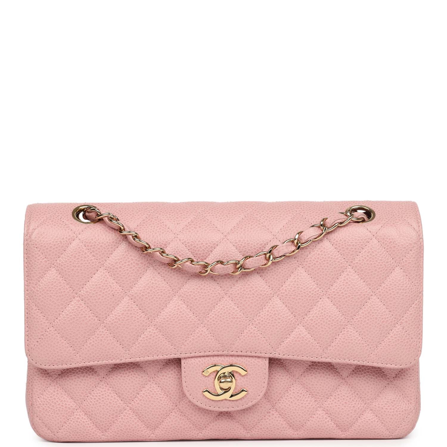 Chanel Vintage Medium Classic Double Flap Bag Pink Caviar Gold Hardware