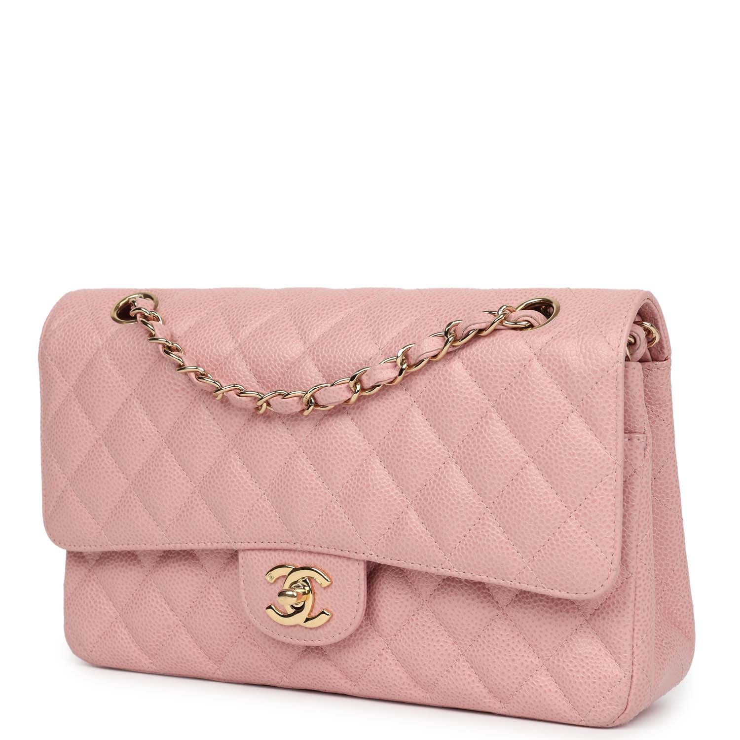 Chanel Vintage Medium Classic Double Flap Bag Pink Caviar Gold Hardware