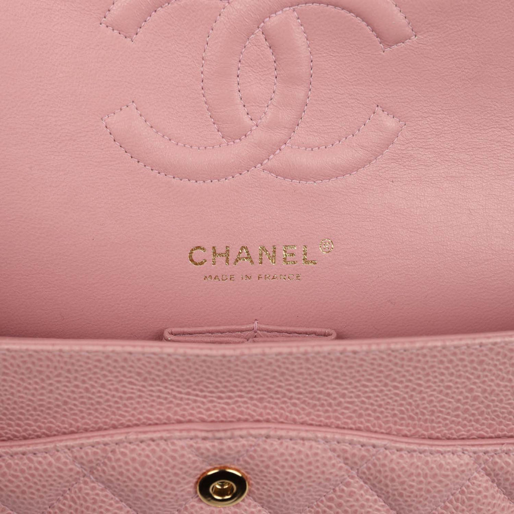 Chanel Vintage Medium Classic Double Flap Bag Pink Caviar Gold Hardware